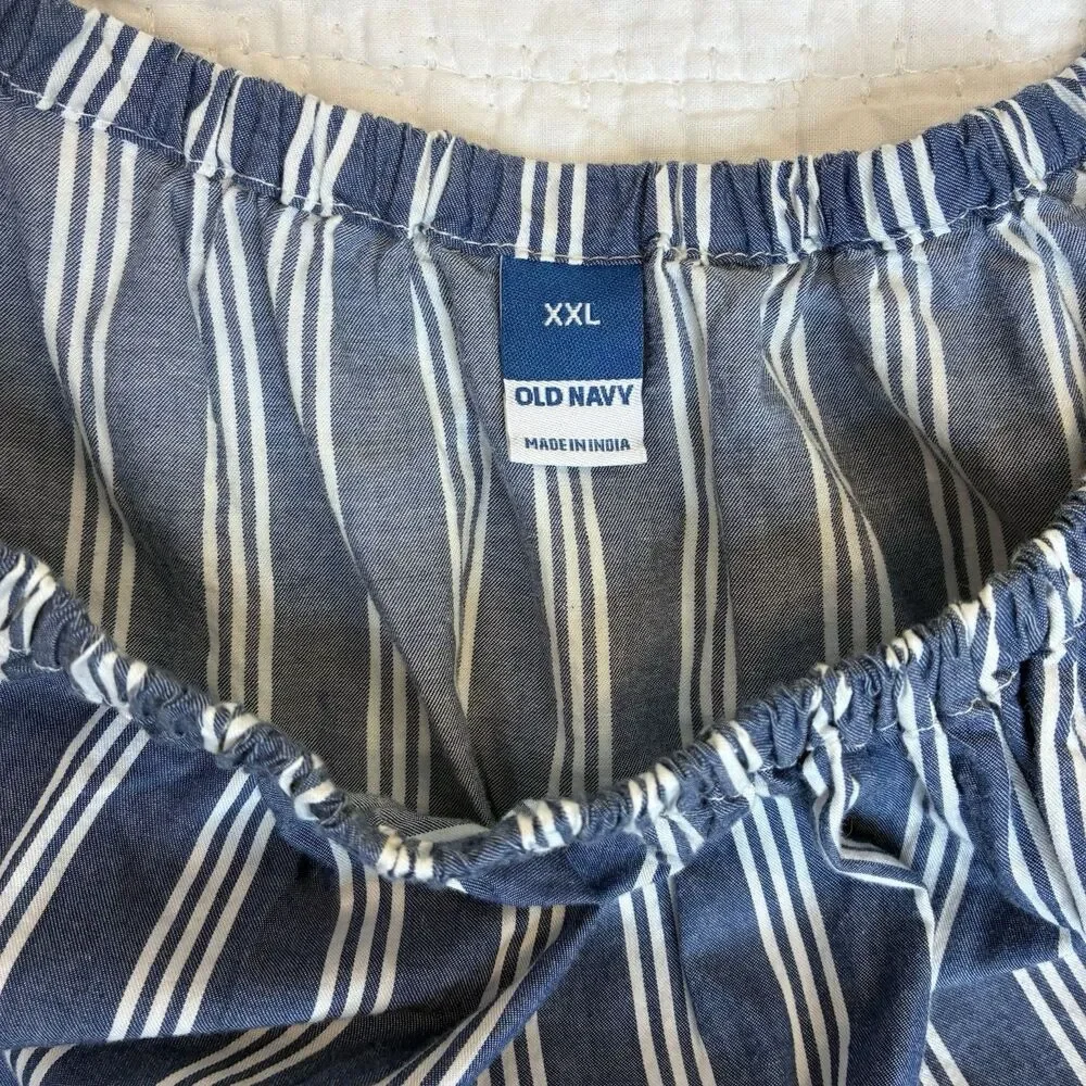 NEW Cotton navy striped puff-sleeve swing top womens 2X relaxed babydoll peasant